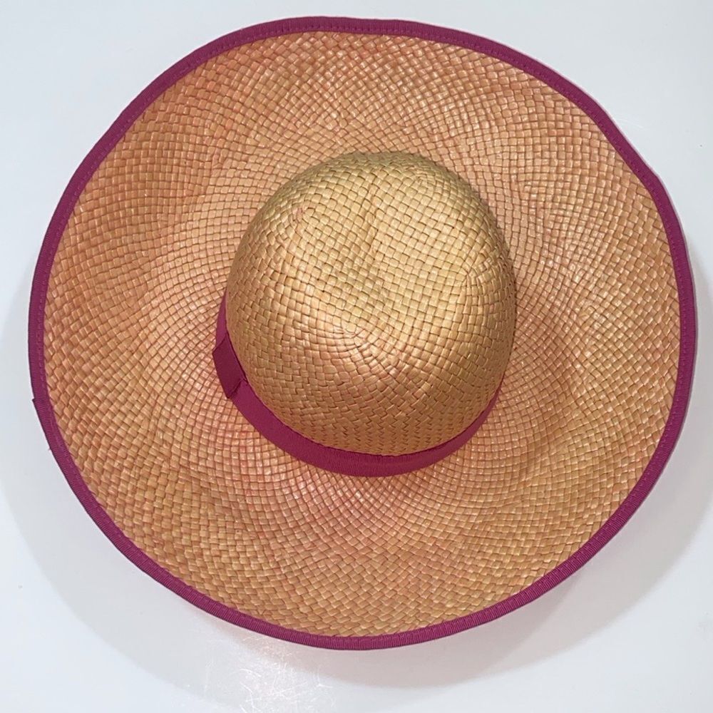 VTG, 💯 Natural Strew Made In Italy Elegant Chic Women’s Hat Pink And Tan